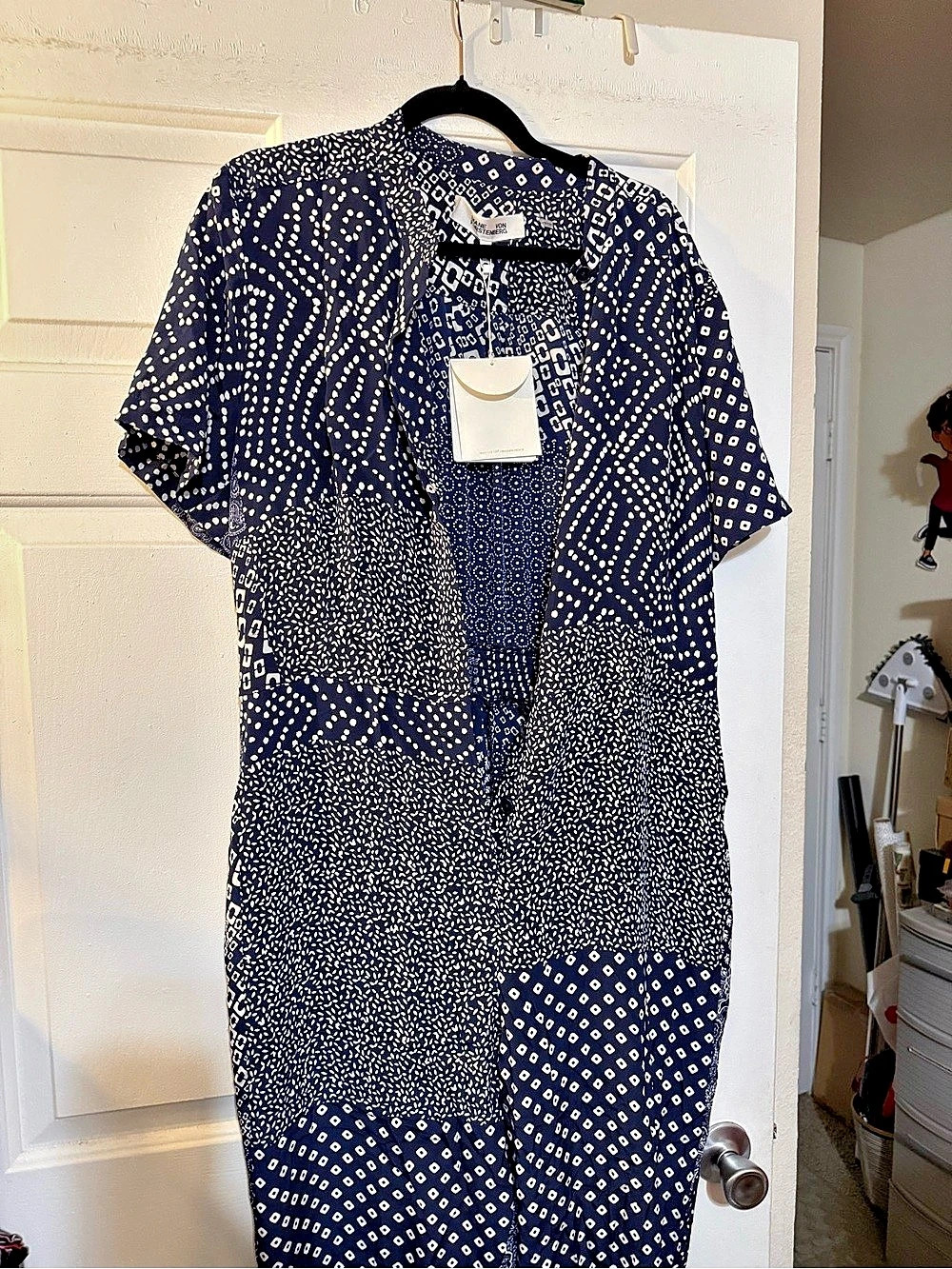 Diane Von Kerstenberg Geometric Jumpsuit in Blue & White Size Medium NWT